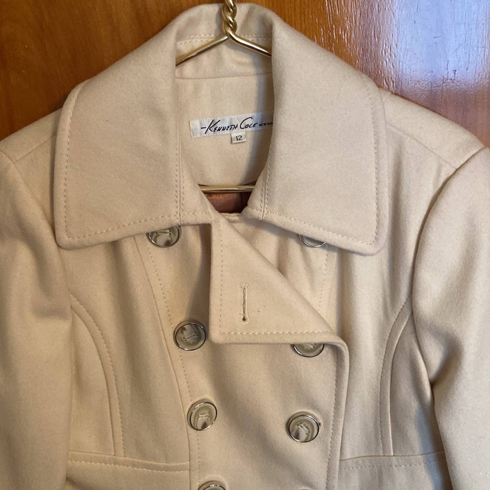 Kenneth Cole Lined  Winter Double Breasted White Short Coat Jacket pea coat
